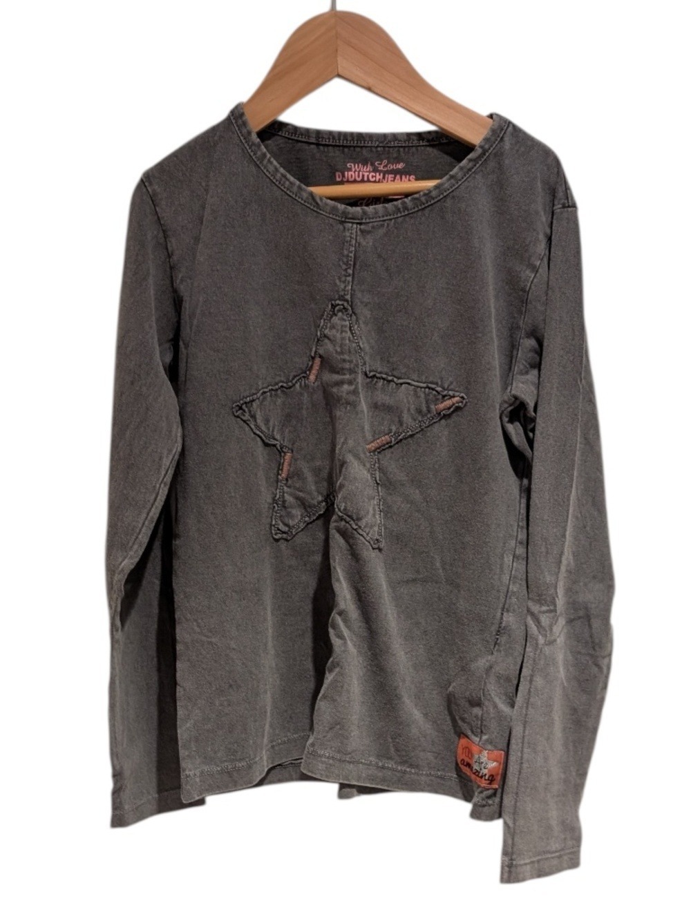 DJ DUTCH JEANS grey & pink star appliqué long sleeve tee - size 10